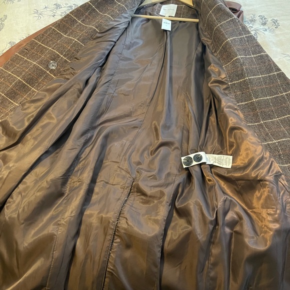 Anthropologie Brown Trench Coat NWT with Classic Collar and Plaid - Picture 3 of 8